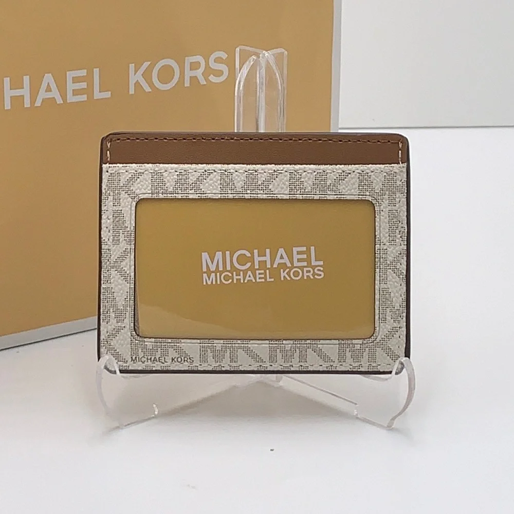 MICHAEL KORS Leather Large Card Holder Case Wallet Vanilla signature col…